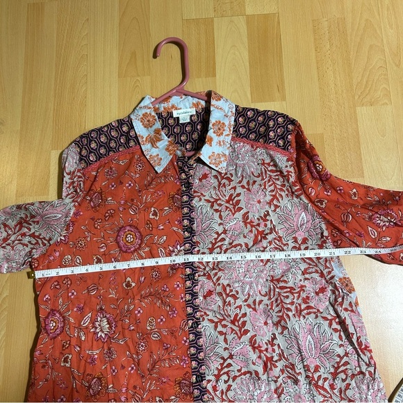 Sundance KalamarianOrange Floral Patchwork Blouse Cotton Size Large Boho - Picture 11 of 13